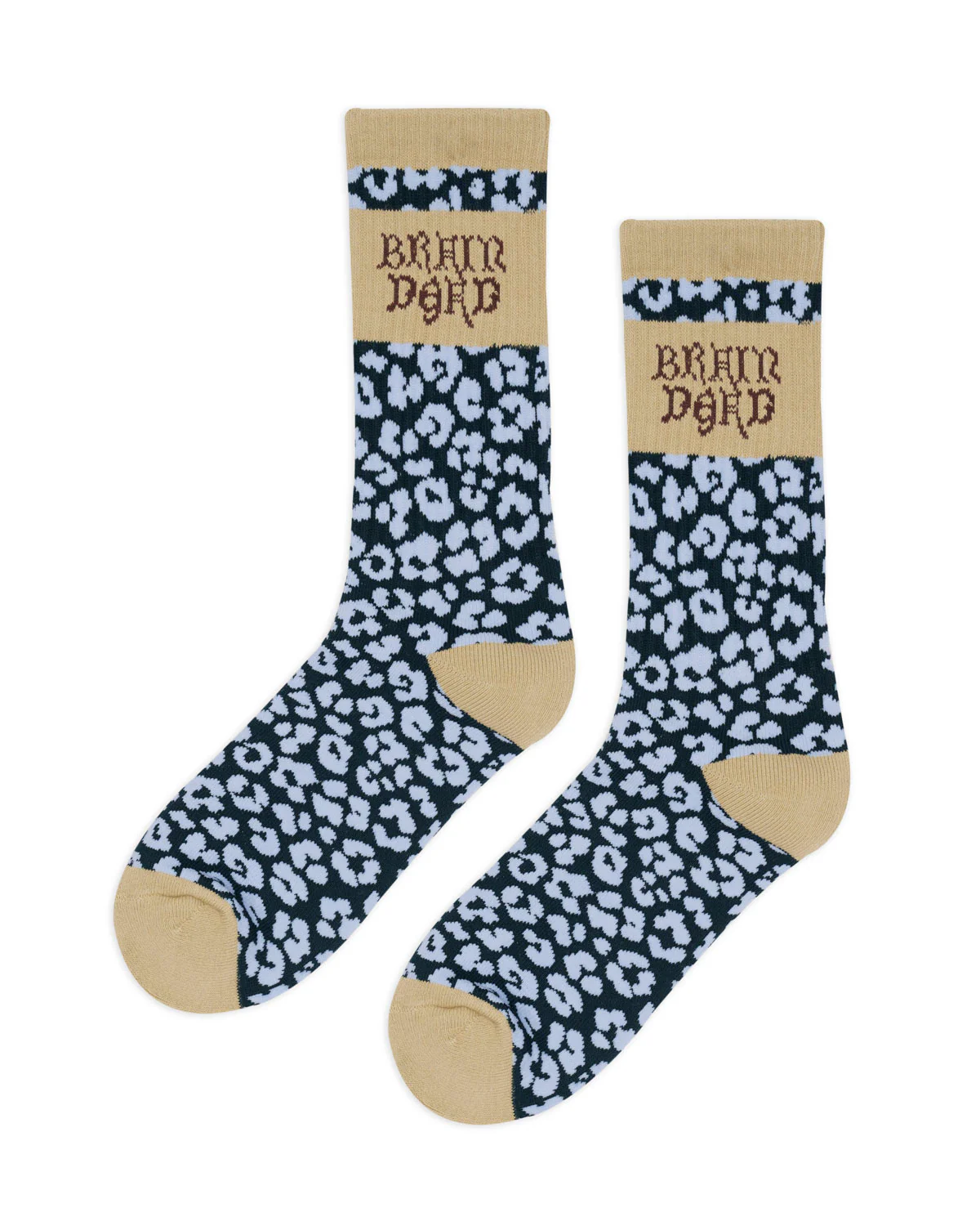 Paneled Logo Crew Socks - Blue Leopard/Khaki