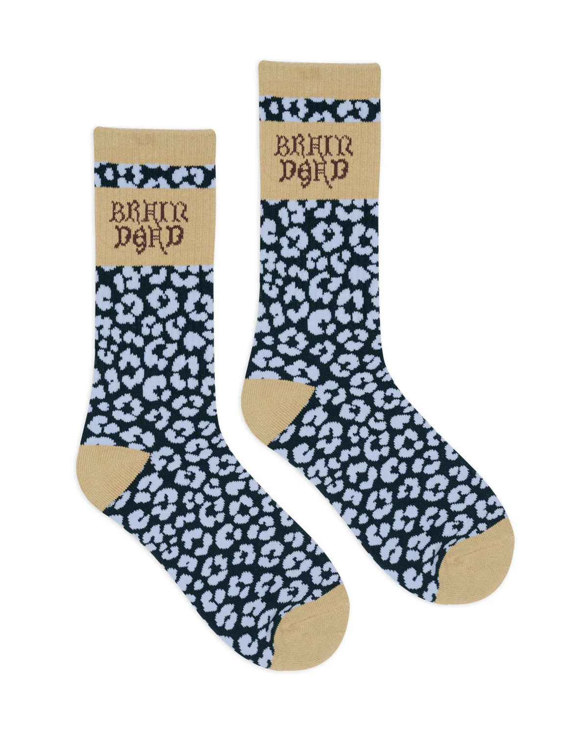 Paneled Logo Crew Socks - Blue Leopard/Khaki - Image 2