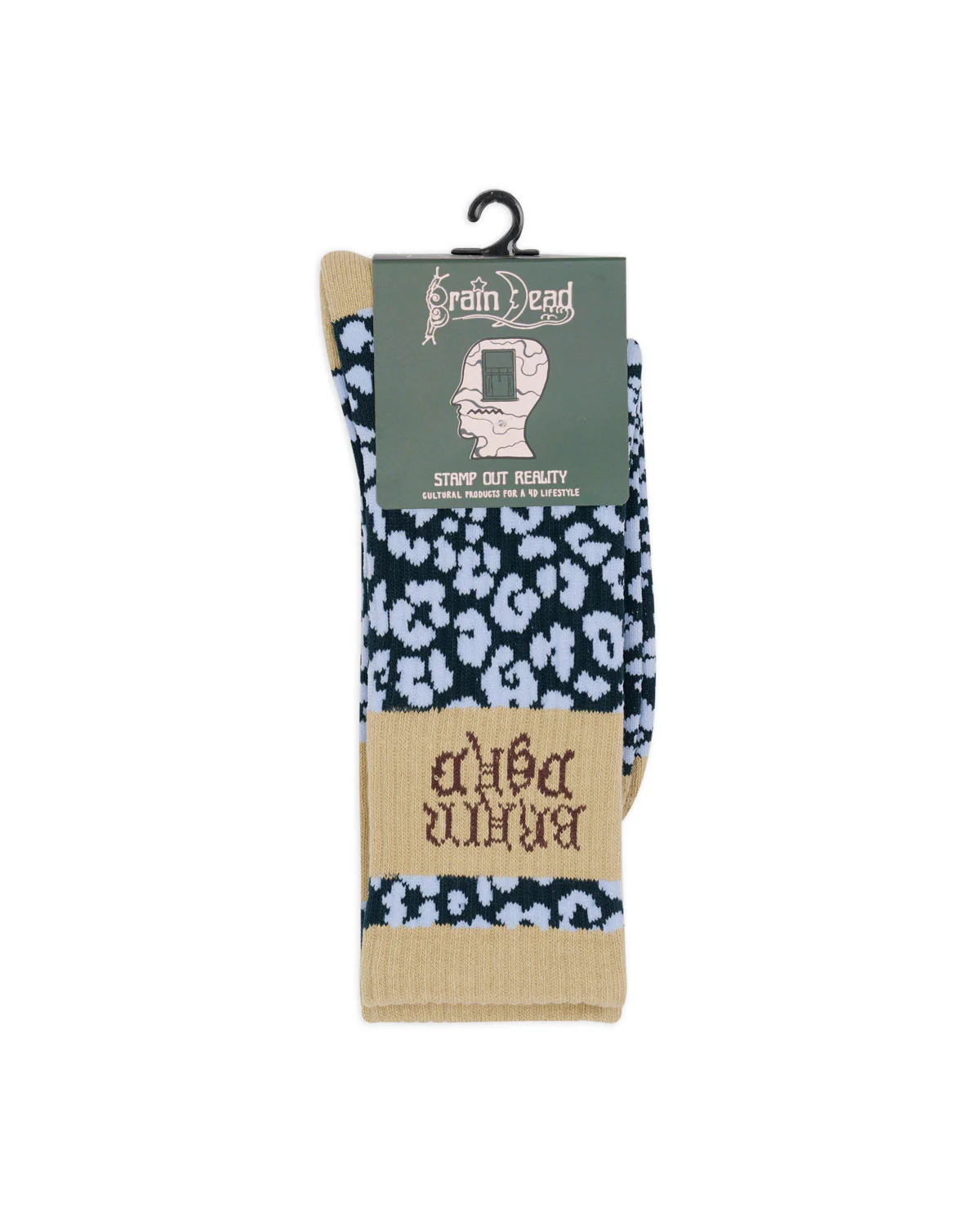 Paneled Logo Crew Socks - Blue Leopard/Khaki - Image 3