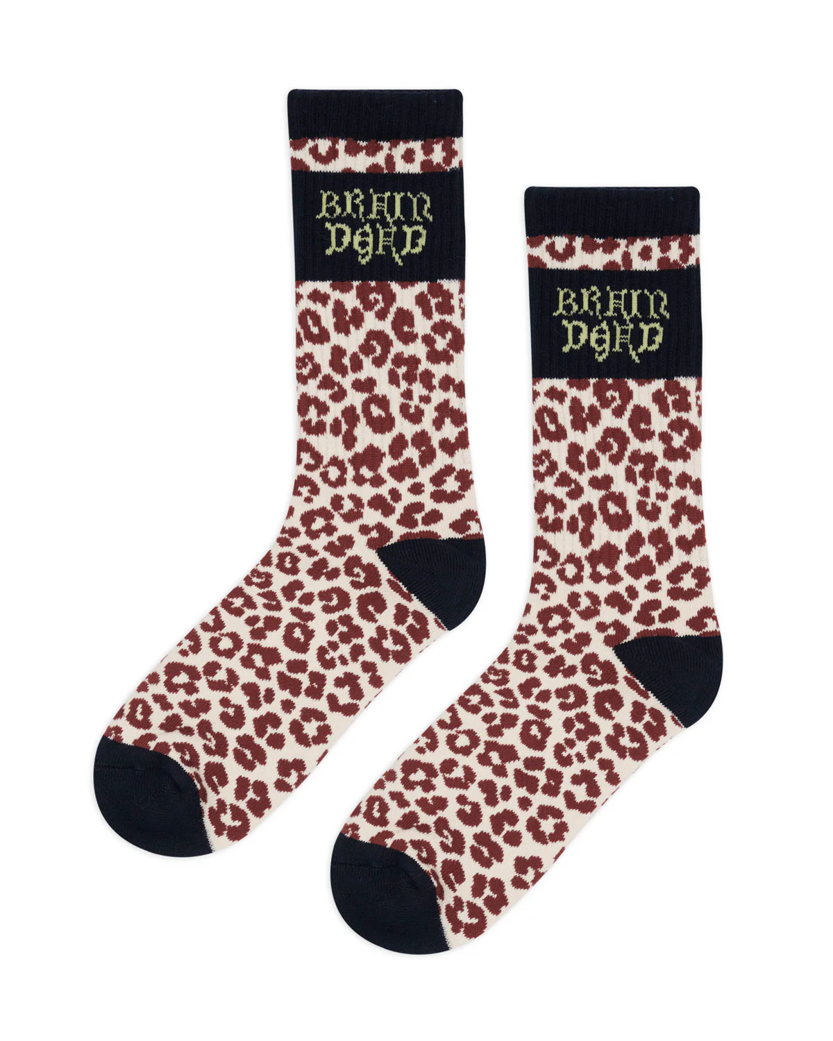 Paneled Logo Crew Socks - Maroon Leopard/Navy