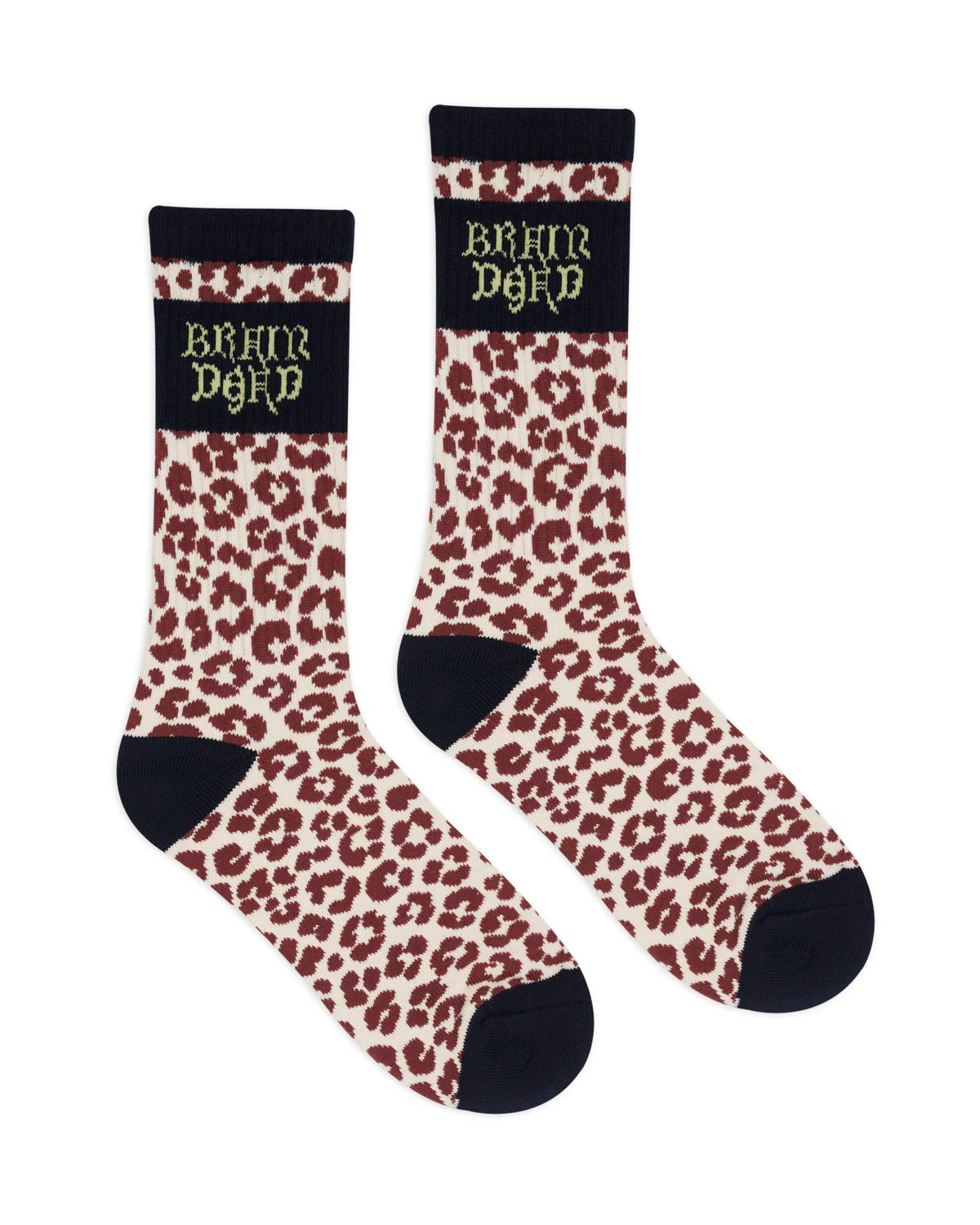 Paneled Logo Crew Socks - Maroon Leopard/Navy - Image 2