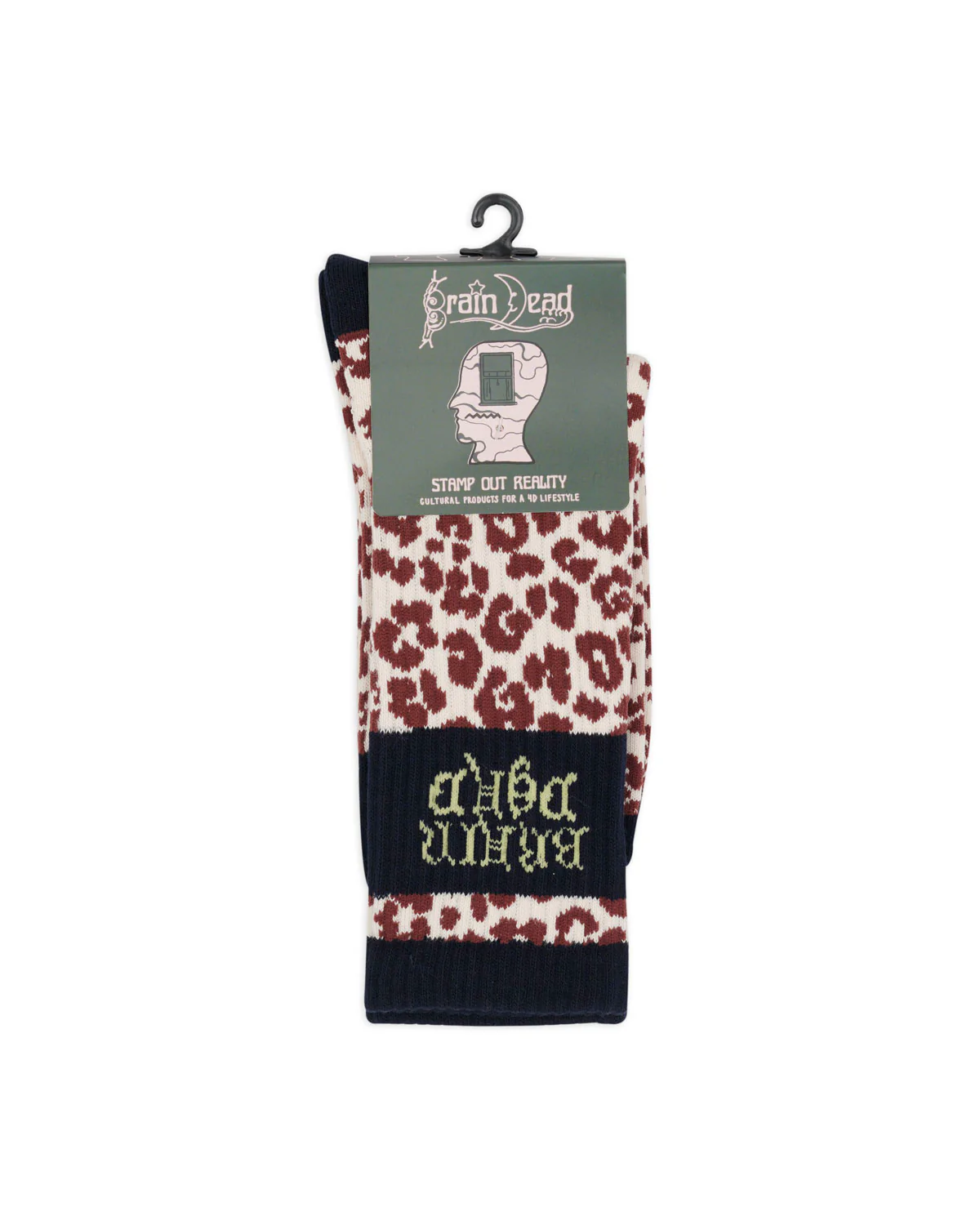 Paneled Logo Crew Socks - Maroon Leopard/Navy - Image 3