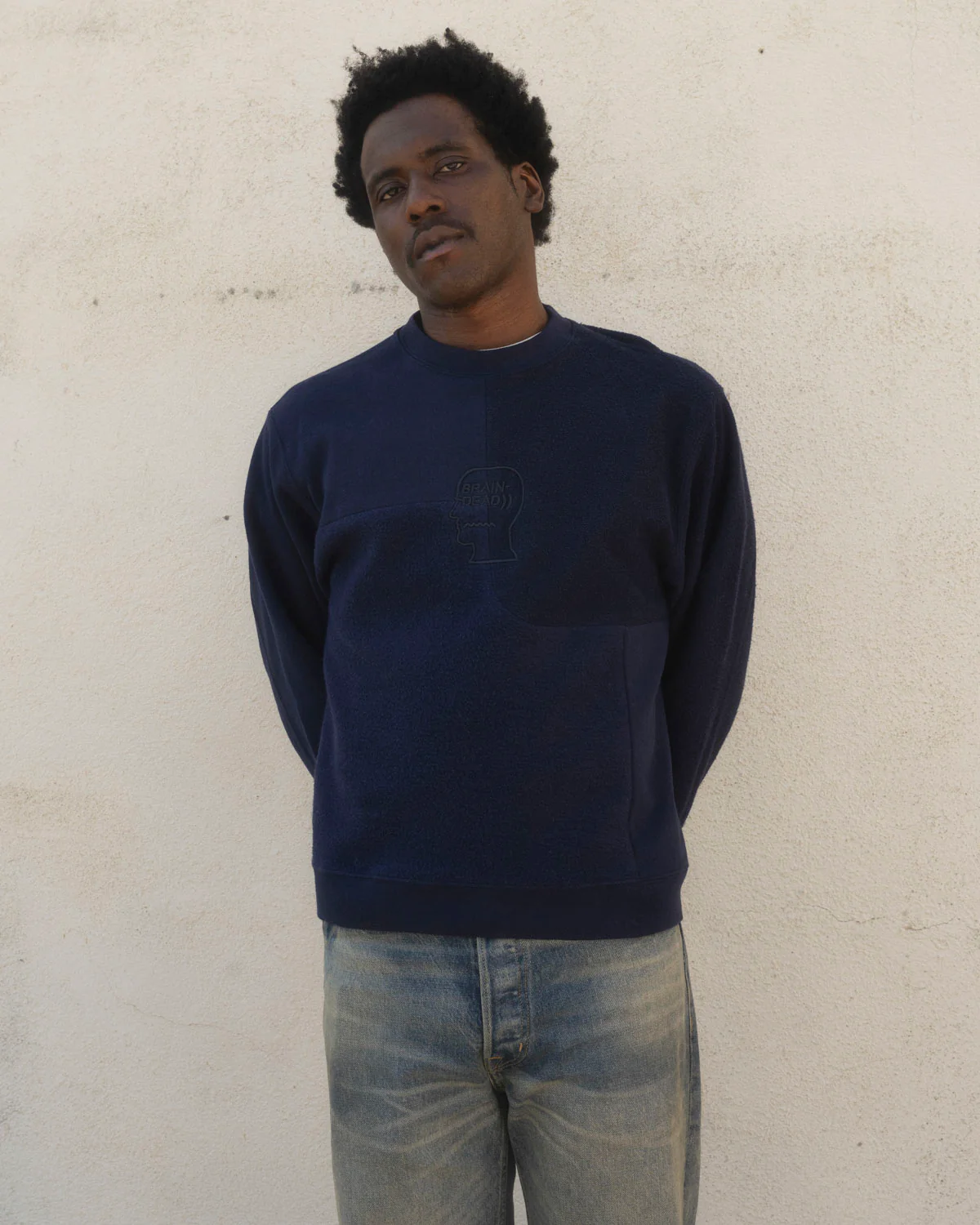 Paneled Long Sleeve Crewneck - Navy - Image 2