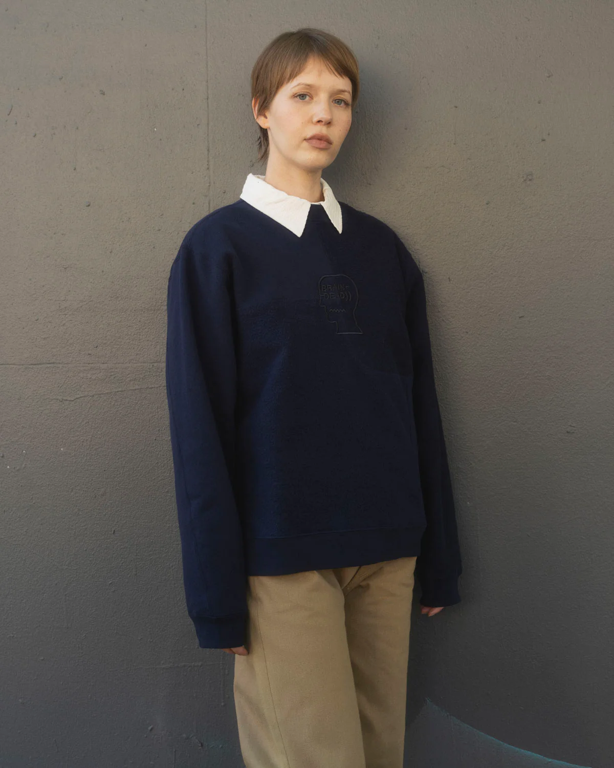 Paneled Long Sleeve Crewneck - Navy - Image 5