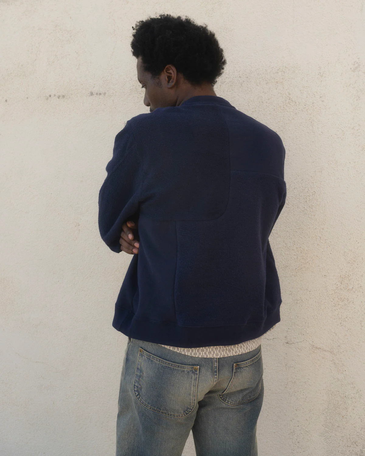 Paneled Long Sleeve Crewneck - Navy - Image 6