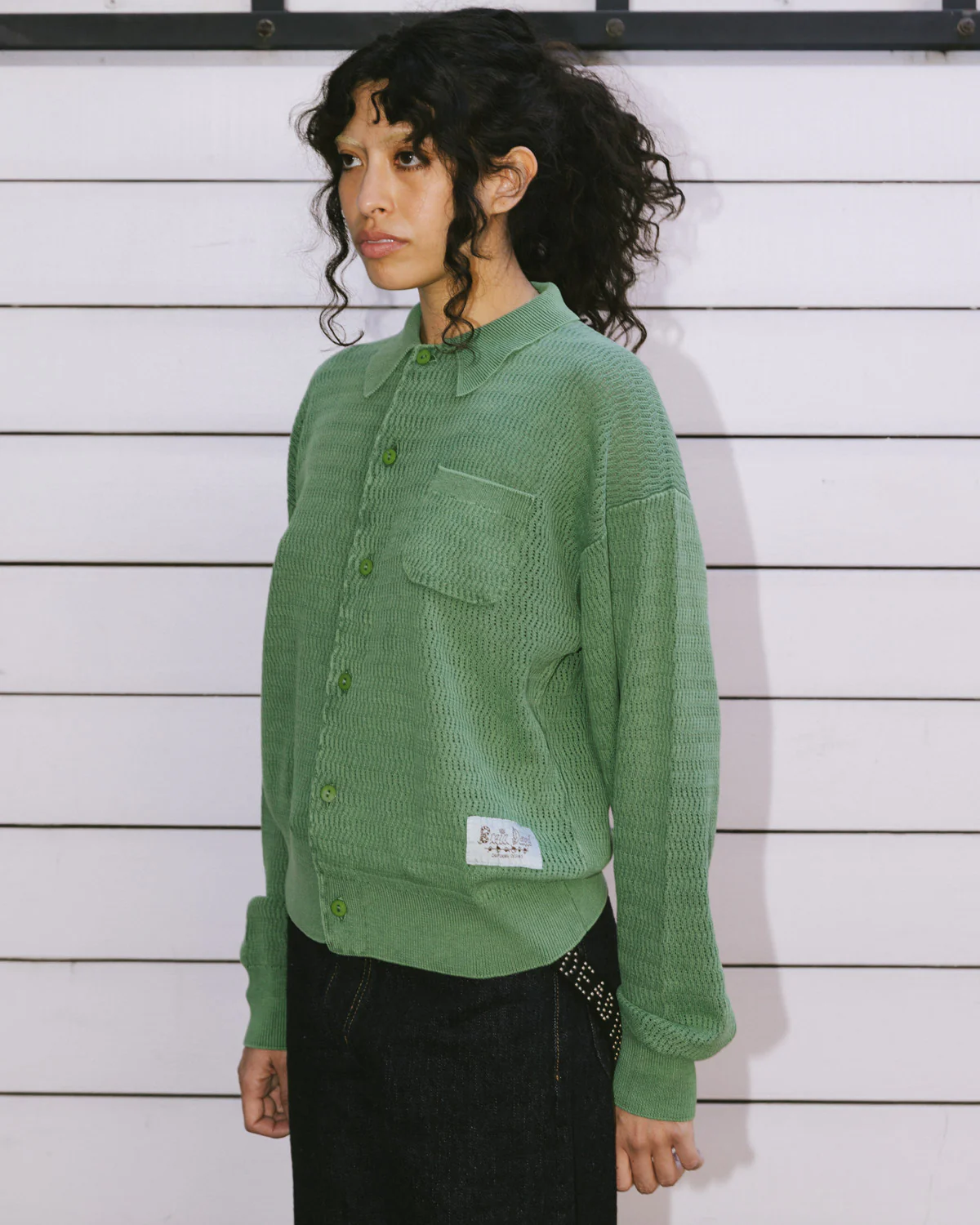 Pigment Dye Long Sleeve Polo Sweater - Green - Image 10
