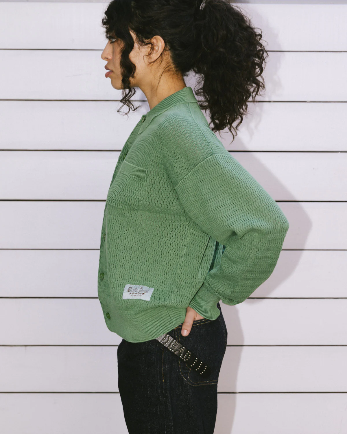 Pigment Dye Long Sleeve Polo Sweater - Green - Image 11