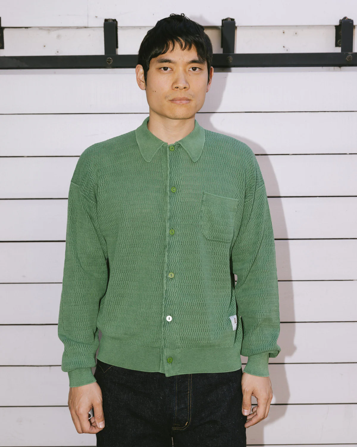 Pigment Dye Long Sleeve Polo Sweater - Green - Image 2