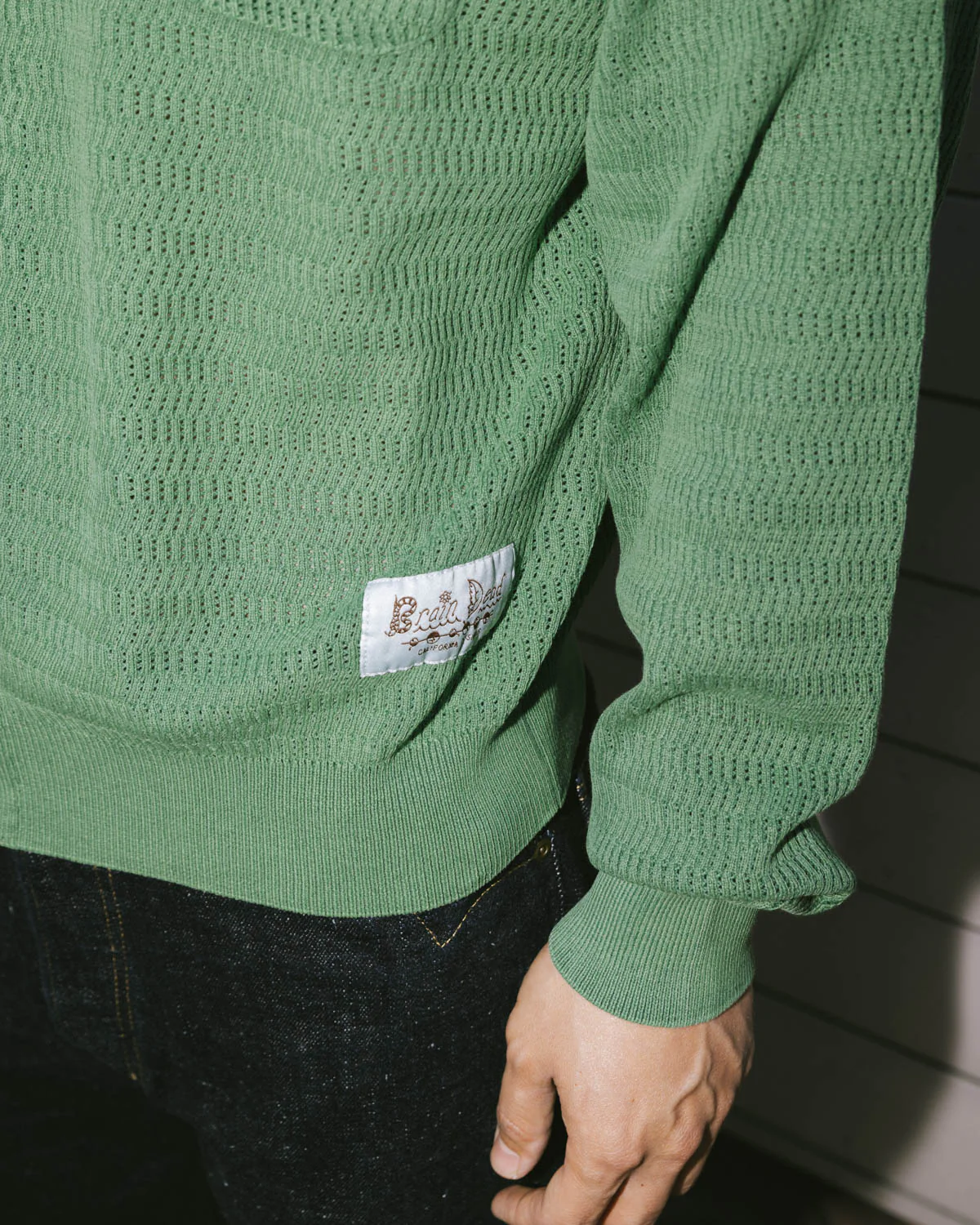 Pigment Dye Long Sleeve Polo Sweater - Green - Image 4