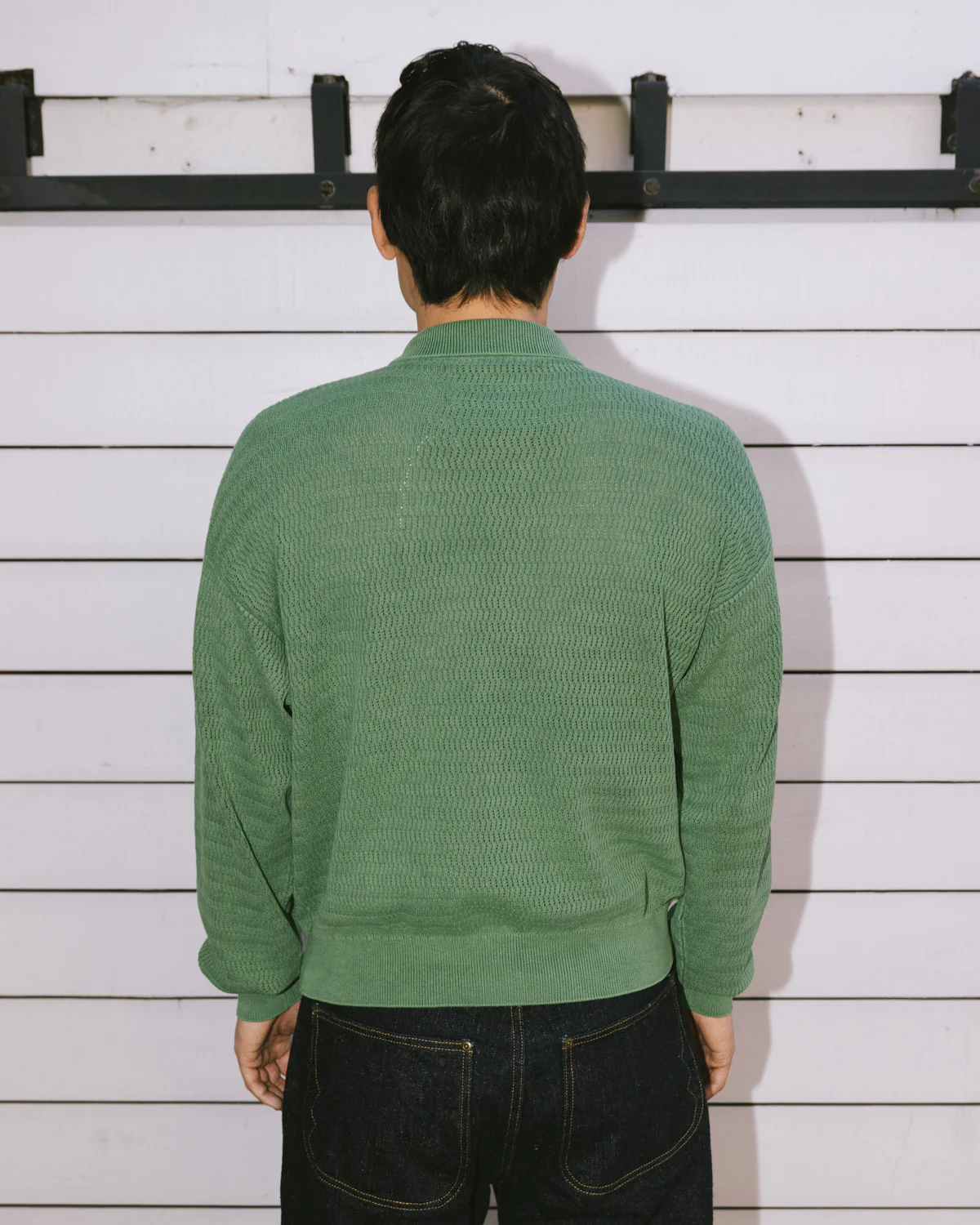 Pigment Dye Long Sleeve Polo Sweater - Green - Image 7
