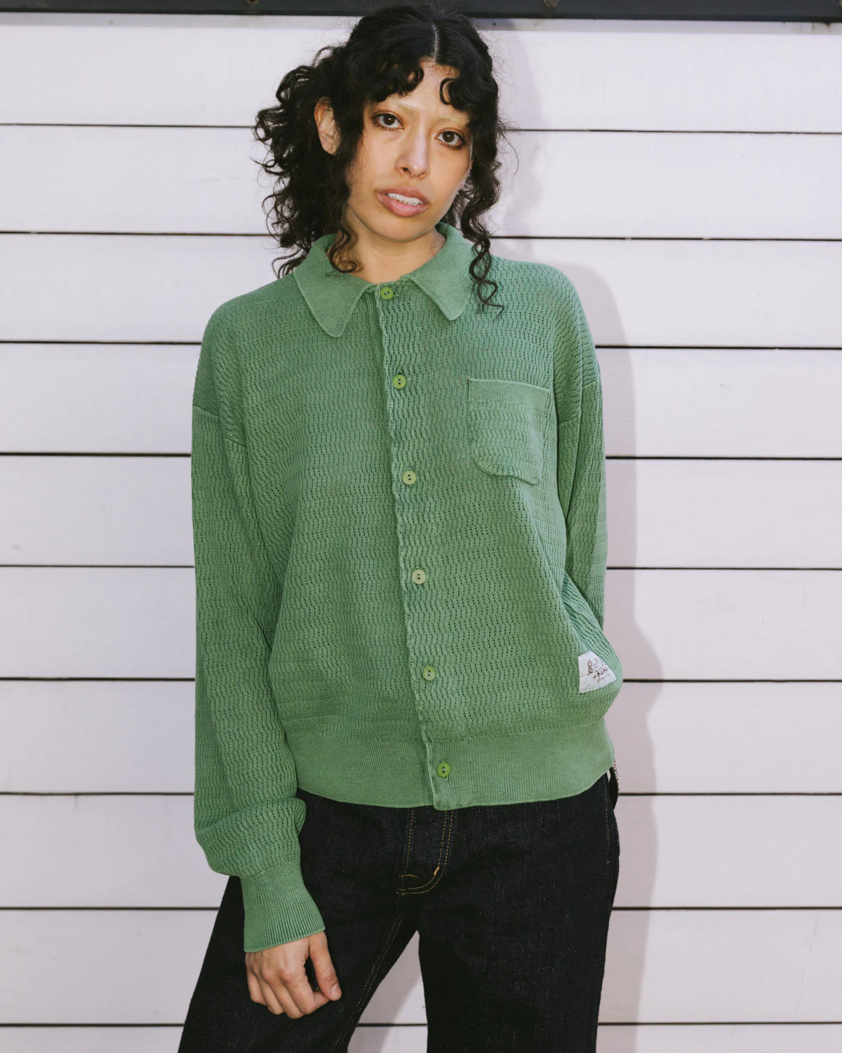 Pigment Dye Long Sleeve Polo Sweater - Green - Image 8