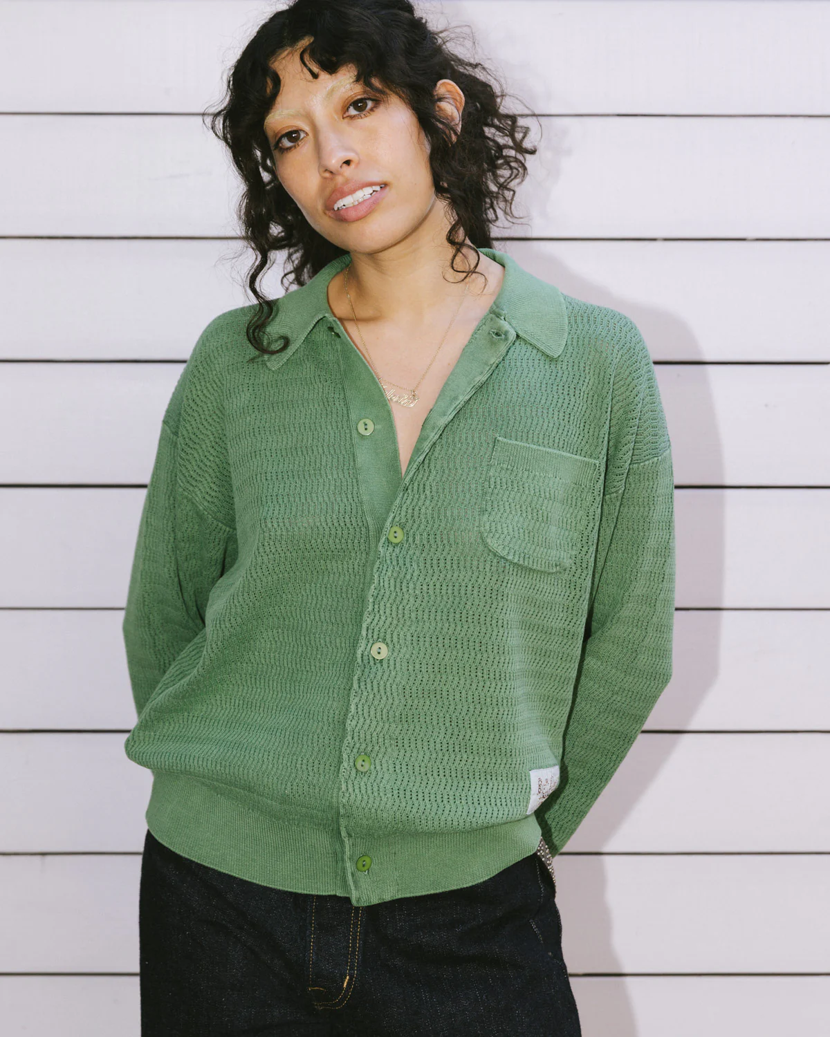 Pigment Dye Long Sleeve Polo Sweater - Green - Image 9