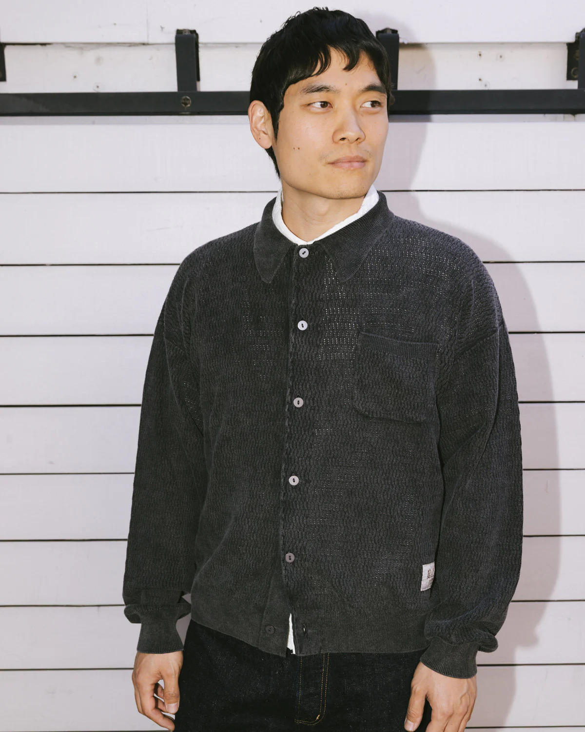 Pigment Dye Long Sleeve Polo Sweater - Ink - Image 2