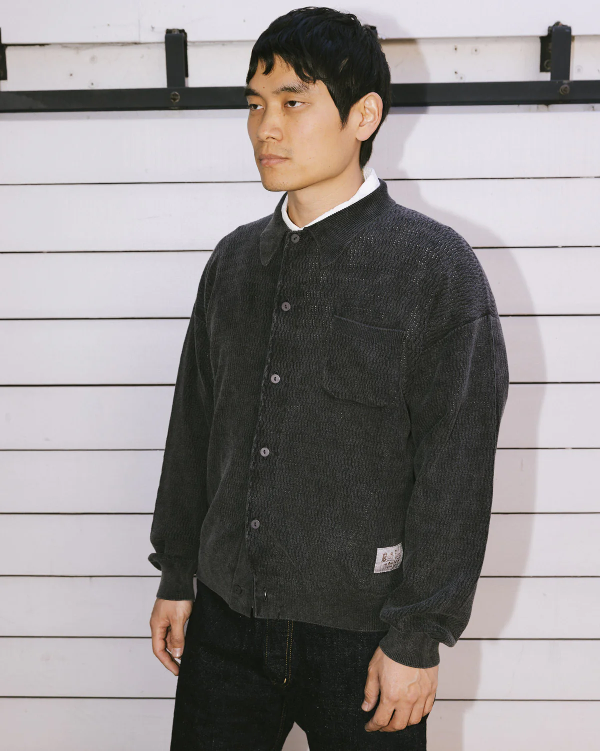Pigment Dye Long Sleeve Polo Sweater - Ink - Image 6