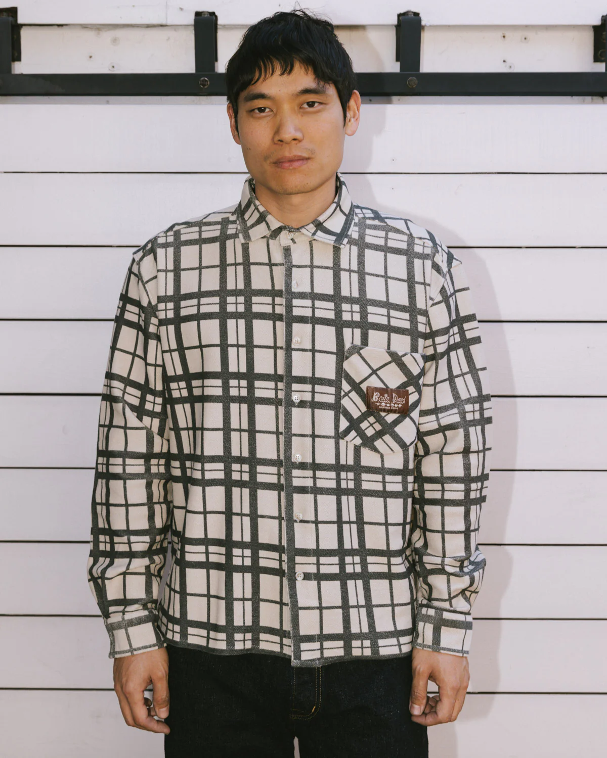 Plaid French Terry Button Up - Sand - Image 2