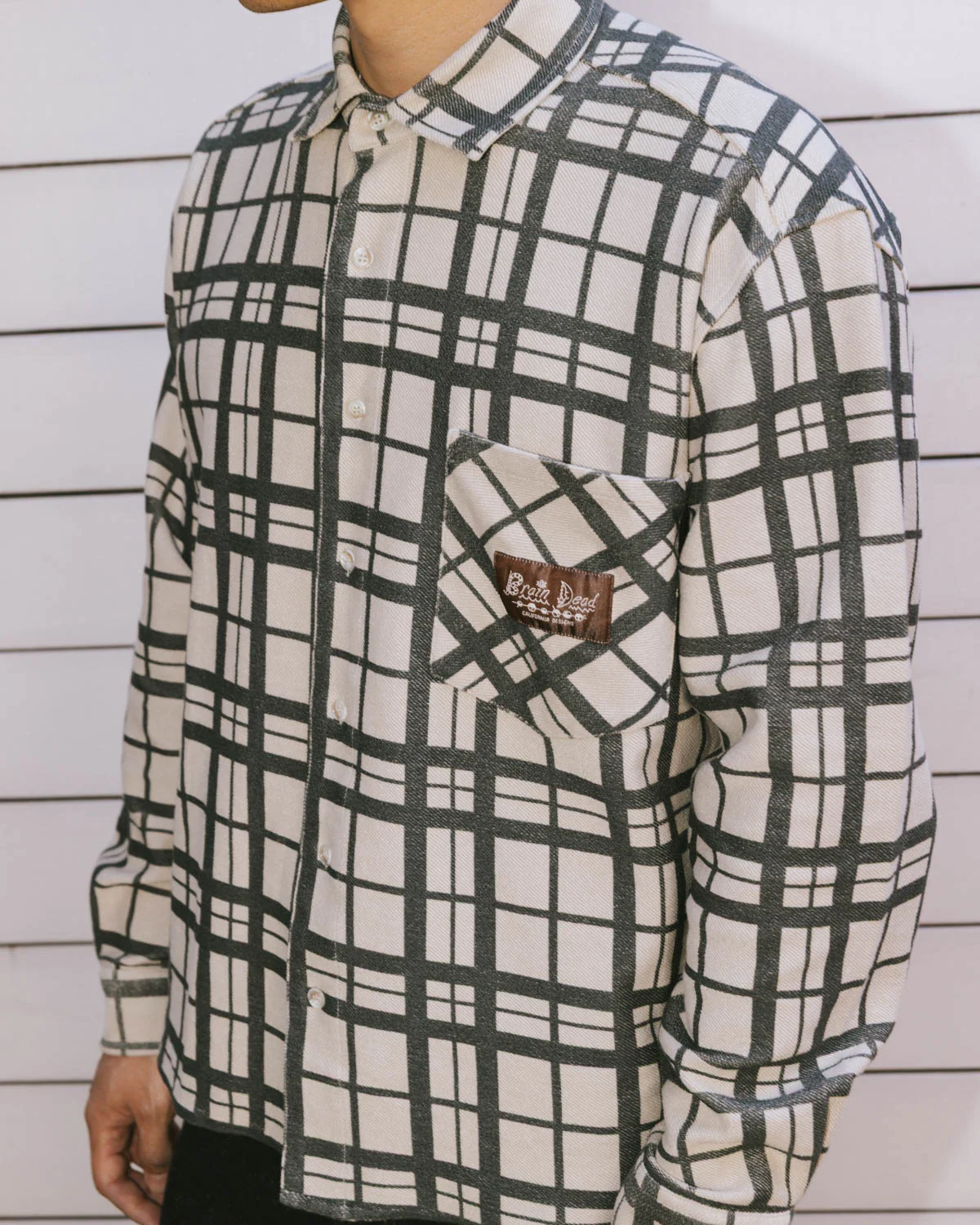 Plaid French Terry Button Up - Sand - Image 4