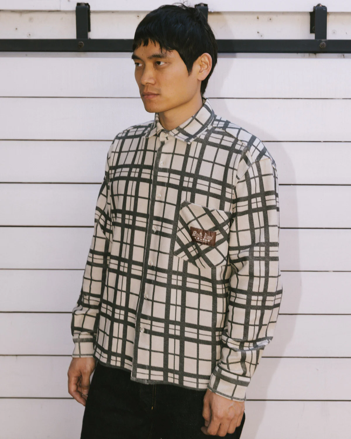Plaid French Terry Button Up - Sand - Image 6