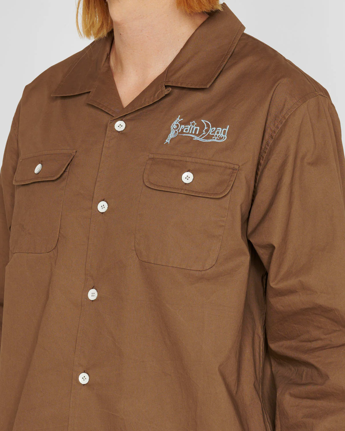 Poplin Camp Collar Shirt - Chocolate - Image 7