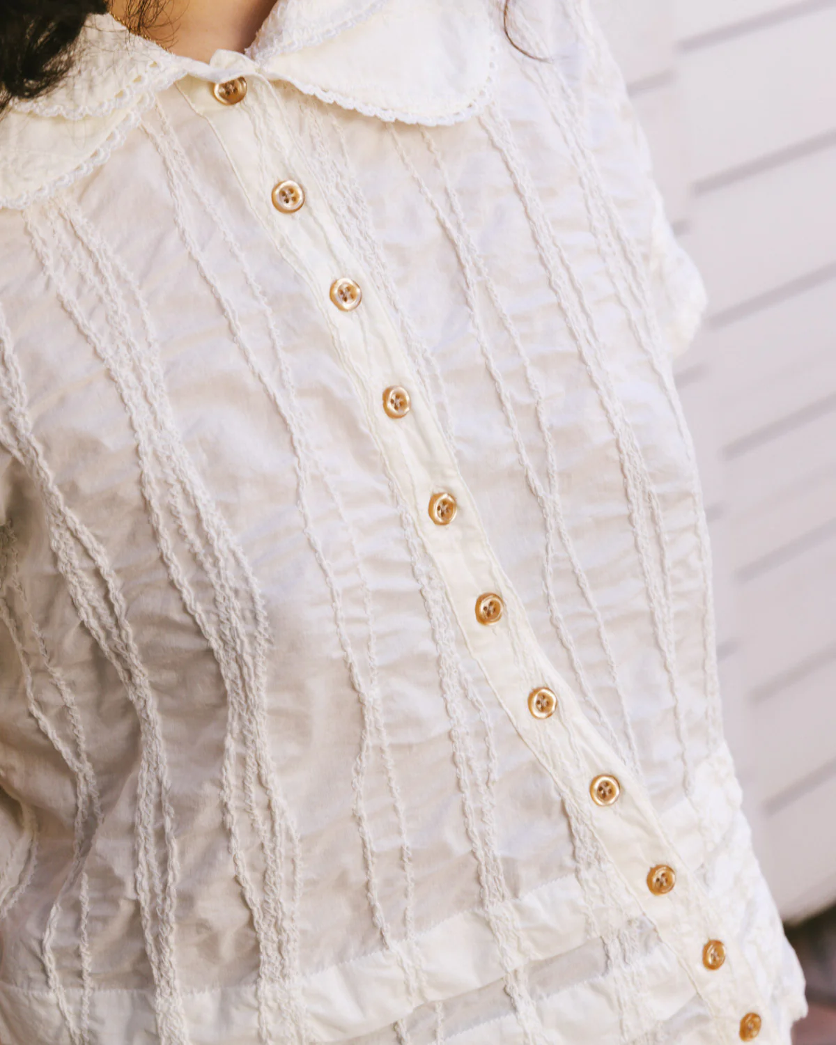 Twisted Seersucker Button Up Shirt - Cream - Image 4