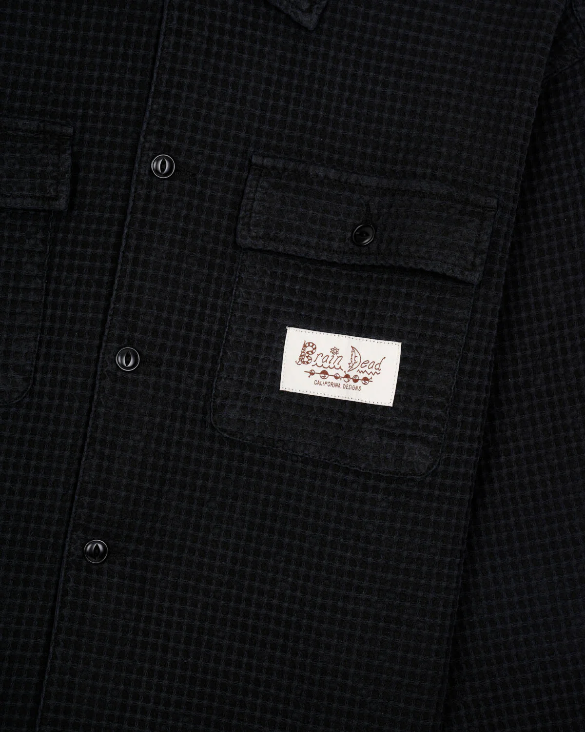 Waffle Button Front Shirt - Black - Image 2