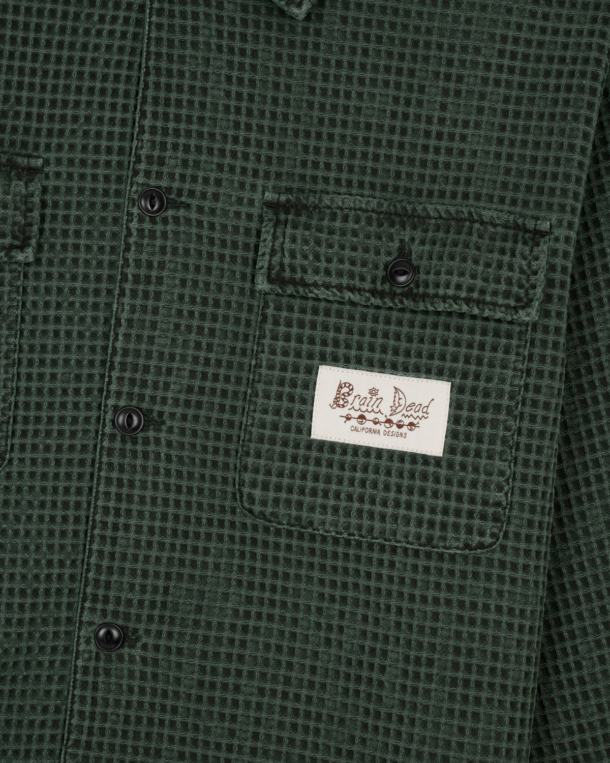 Waffle Button Front Shirt - Dark Green - Image 2