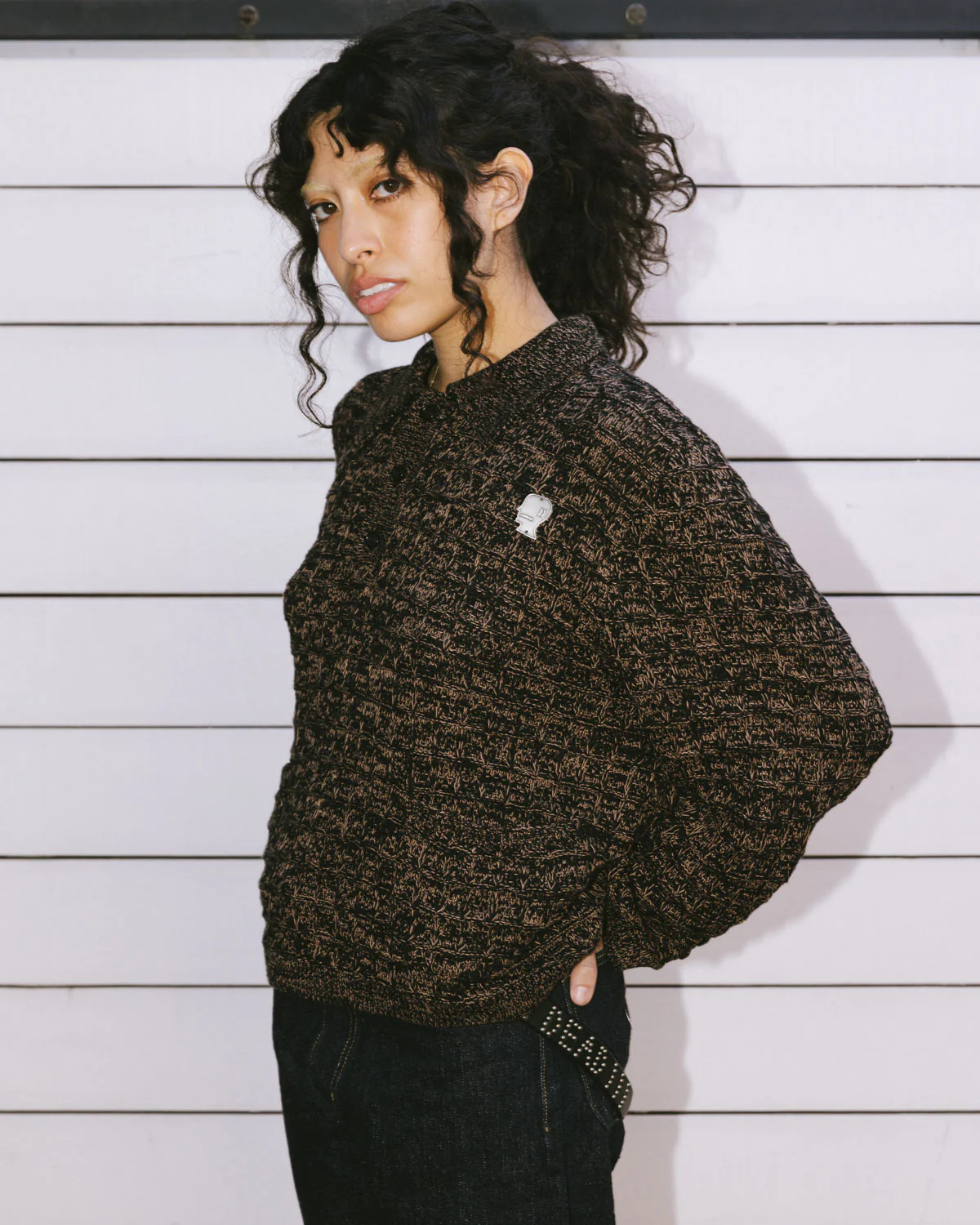 Waffle Pullover Sweater - Charcoal - Image 11