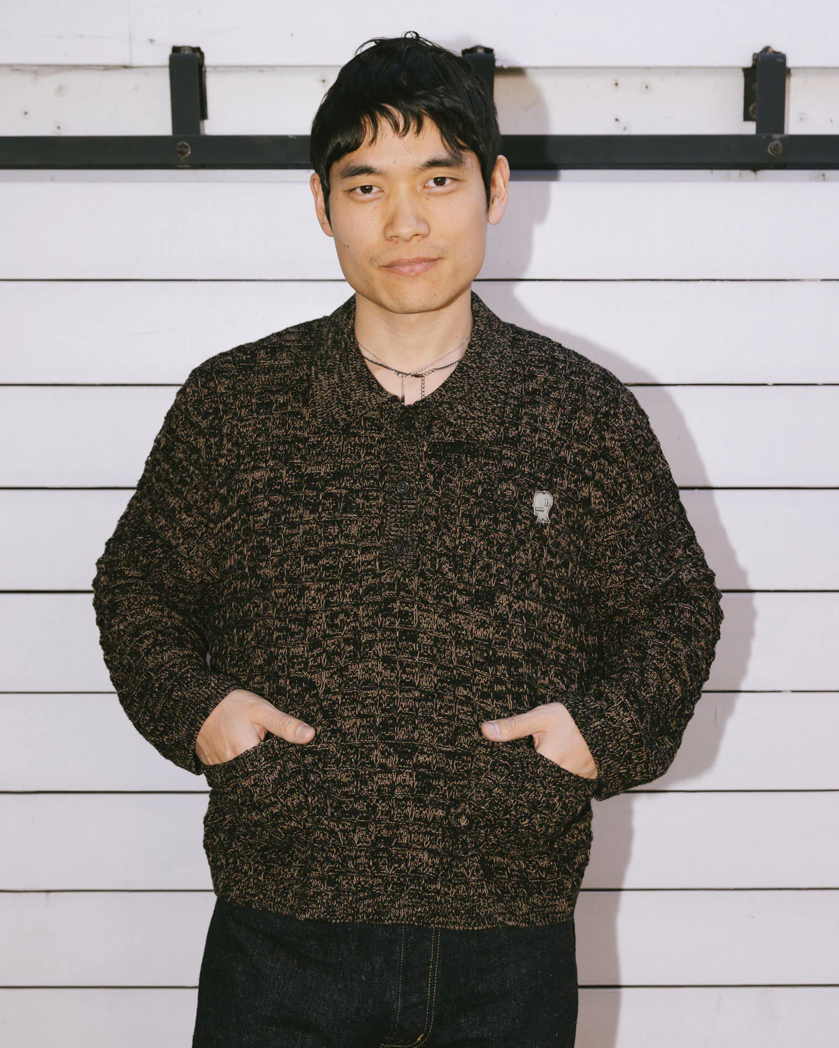 Waffle Pullover Sweater - Charcoal - Image 2