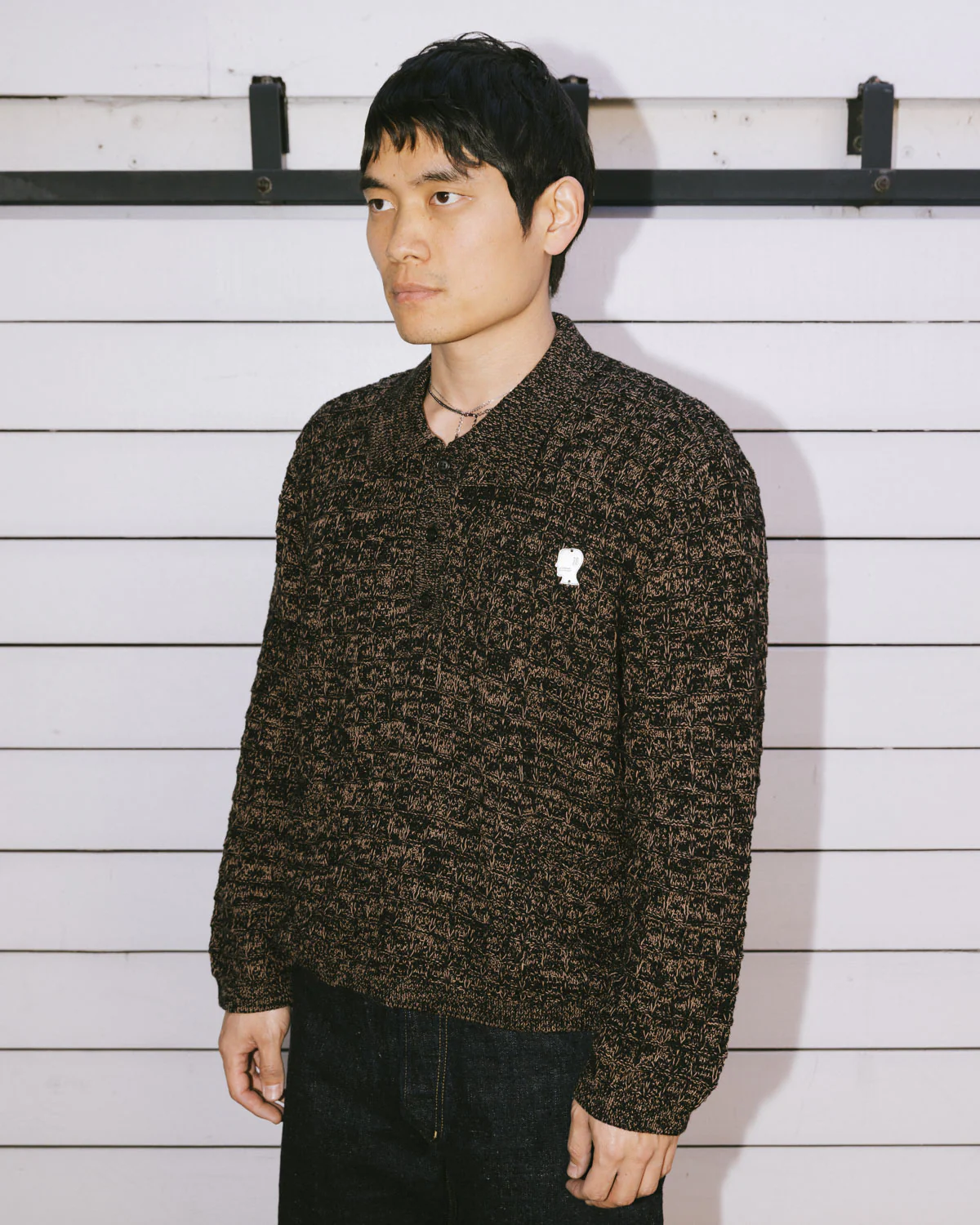 Waffle Pullover Sweater - Charcoal - Image 6